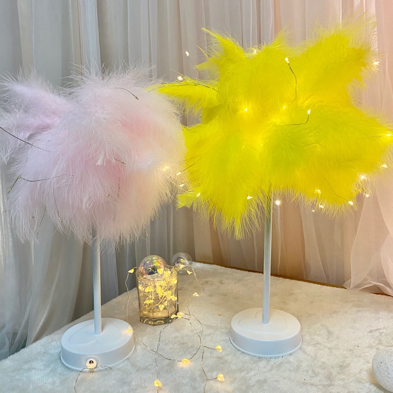 2023 LED creative feather light small feather upgrade desktop automatic night light tree lamp