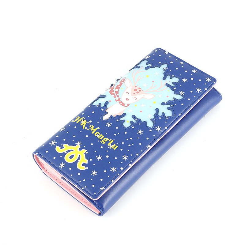 2021 new Japanese and Korean women's wallet, cute deer's long, two-fun cartoons, PU fashion students' wallet.