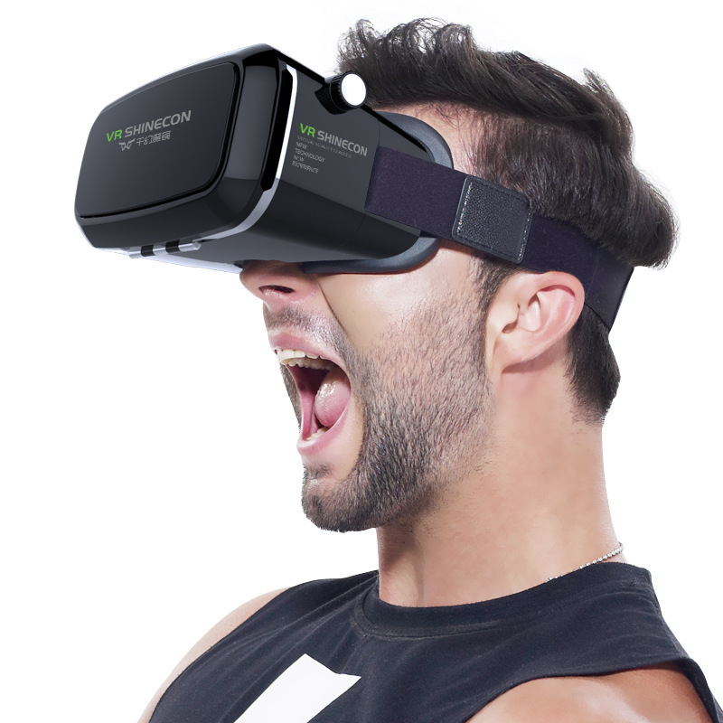 A mass mirror vr glasses virtual reality, 3D glasses wearing Vrbox phone glasses.