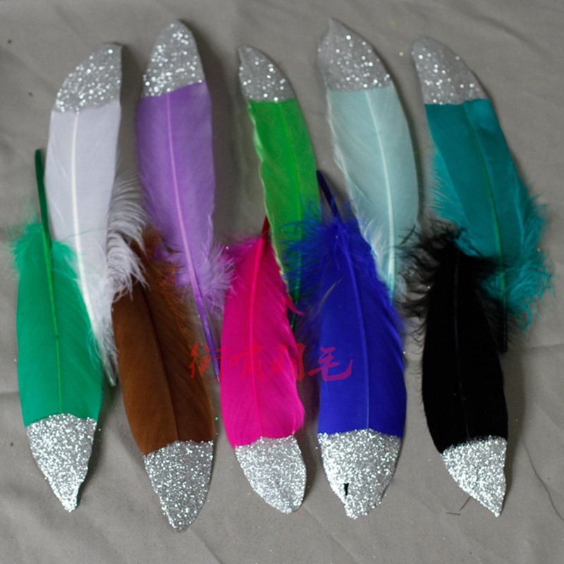 Diy-coloured goose feathers with gold-head craft feather fittings