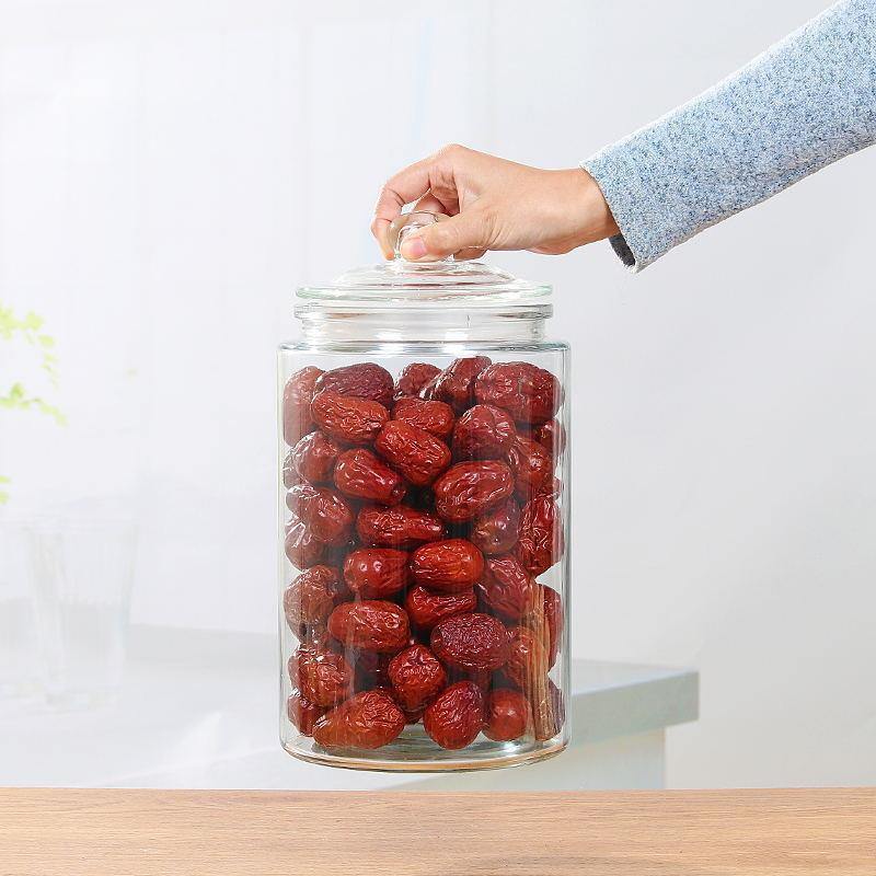 Trà thủy tinh được niêm phong cho đồ ăn nhẹ. Trong suốt 10 pound trái cây khô.