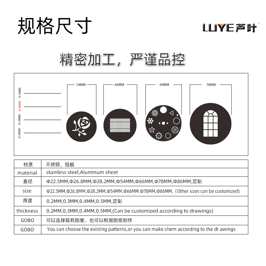 工厂定制不锈钢GOBO图案聚光灯插片摄影配件投影造型片爱图仕