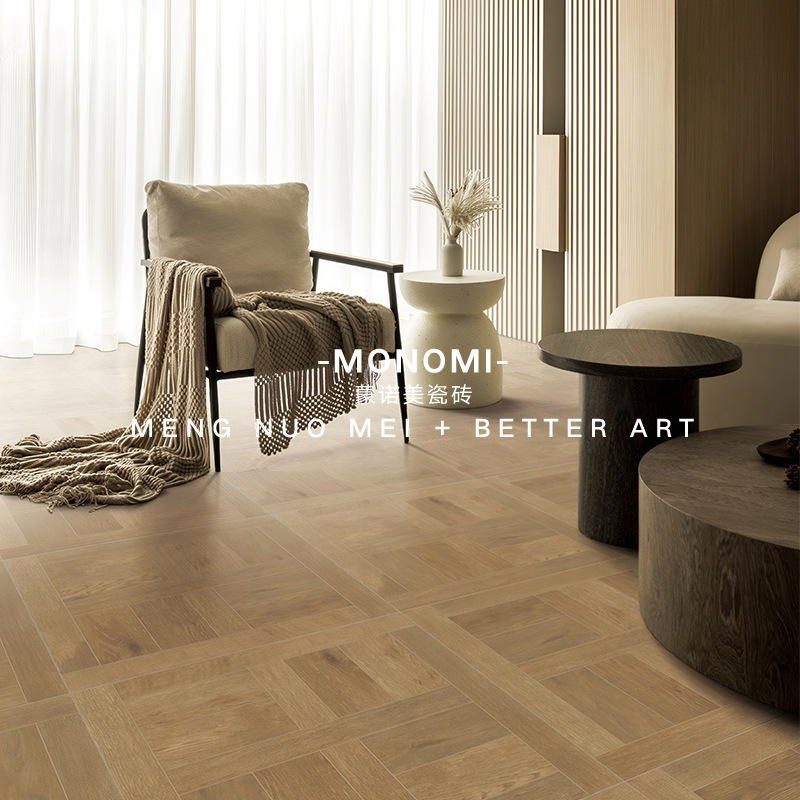 French, old-fashioned wood-grained floor floor bricks in the bedroom of the parlour courtyard.