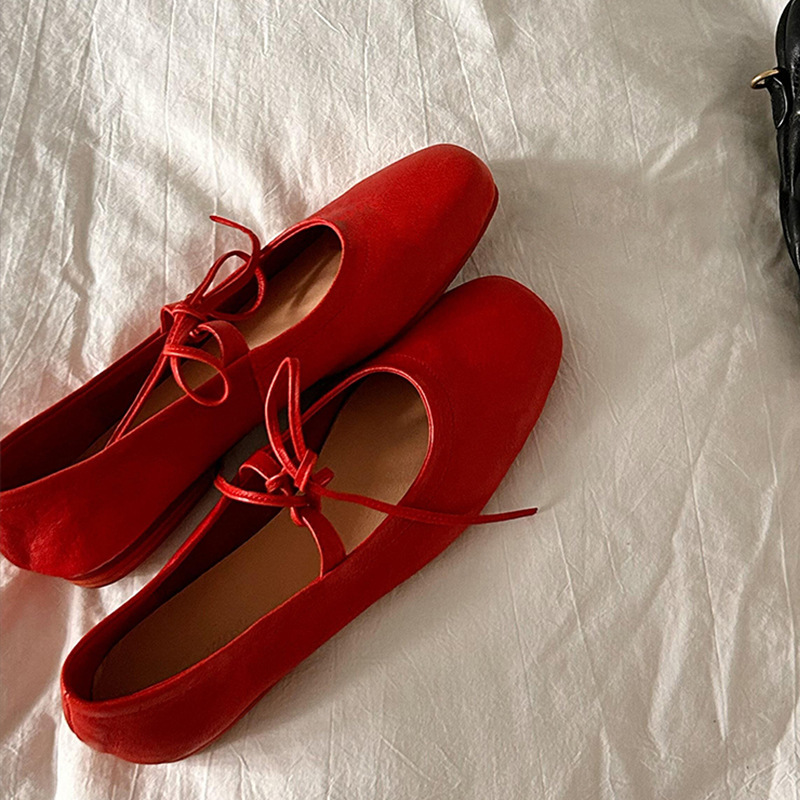 Real skin ~ 2024 new Mary Jane's soft one-shoe girl with flat-shoeed ballet shoes
