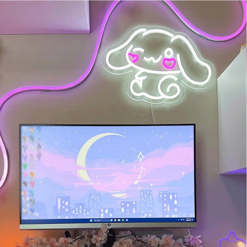 Led Neon Lights, Big Ear Dog Model, Bức tranh biếm họa Ký hiệu Neon trong phòng con gái.