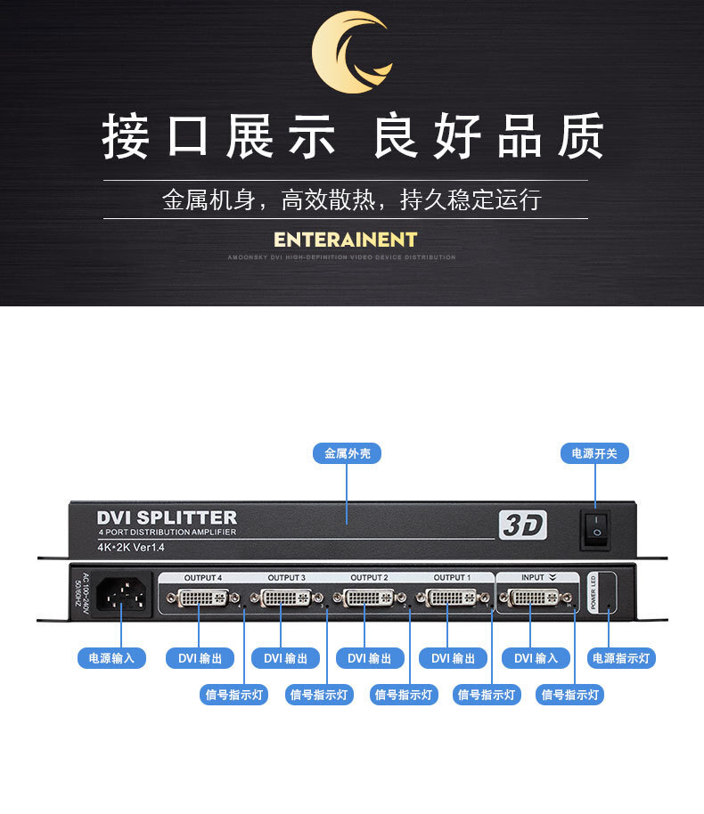 DVI分配器一进四出 4口分屏器1拖4 4K1080P大屏D1S4 另HDMI切换器