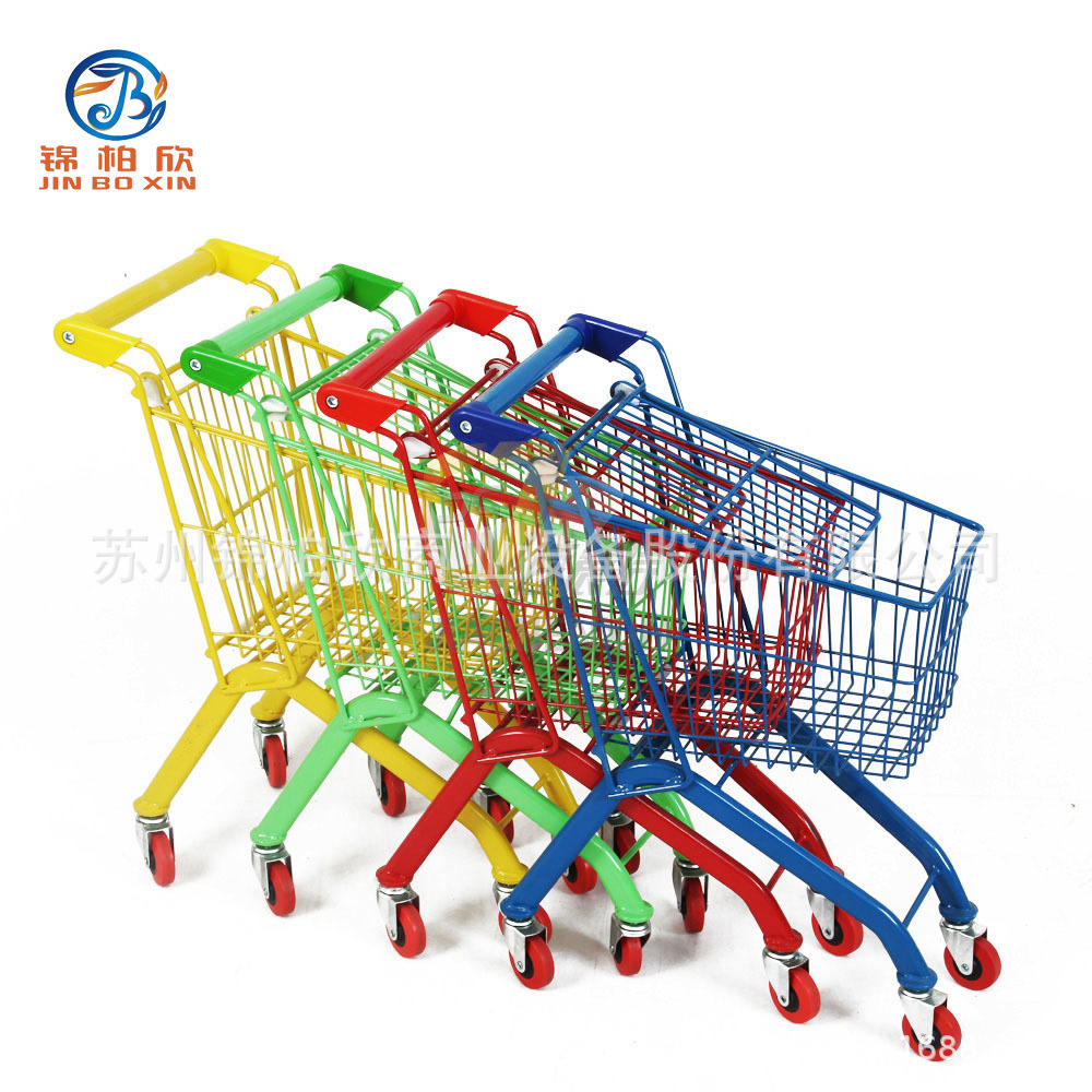 Supermarket shopping carts, mini-vans for children at supermarket malls.