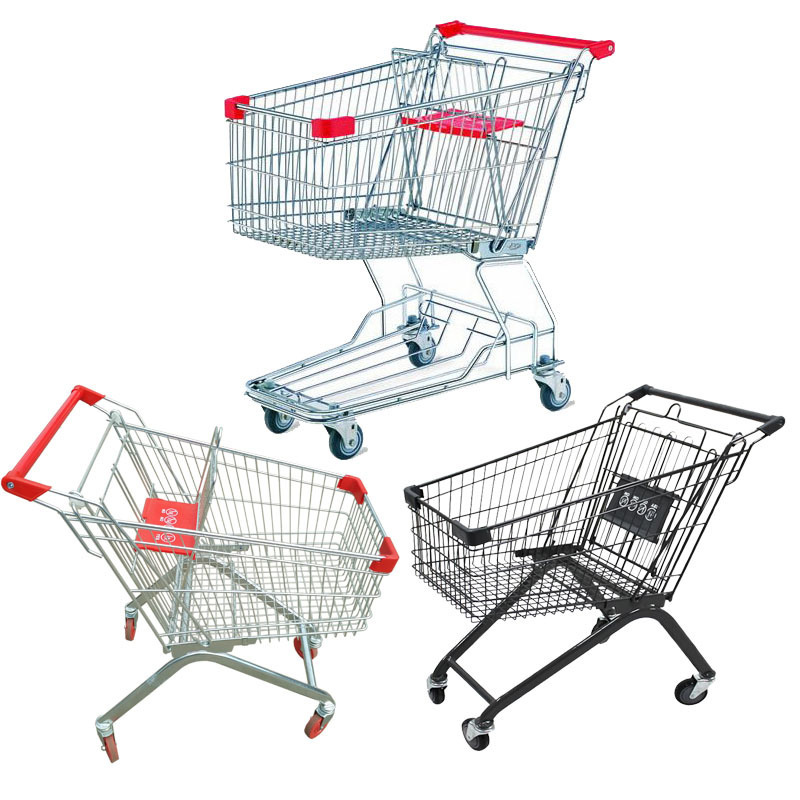 Supermarket shopping carts, mini-vans for children at supermarket malls.