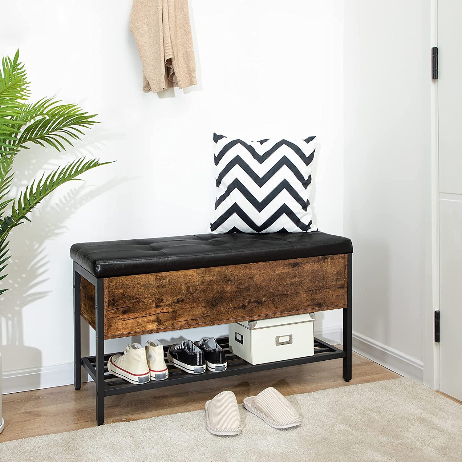 The short living room stool and shoe stools with soft mats and wall cornering of the storage box.