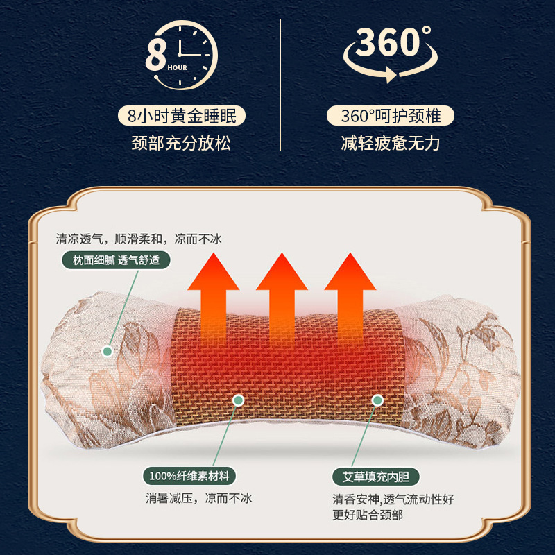 艾草枕頭骨頭枕頸椎枕家用艾草涼蓆枕頸椎枕冰絲枕艾葉家用枕頭墊