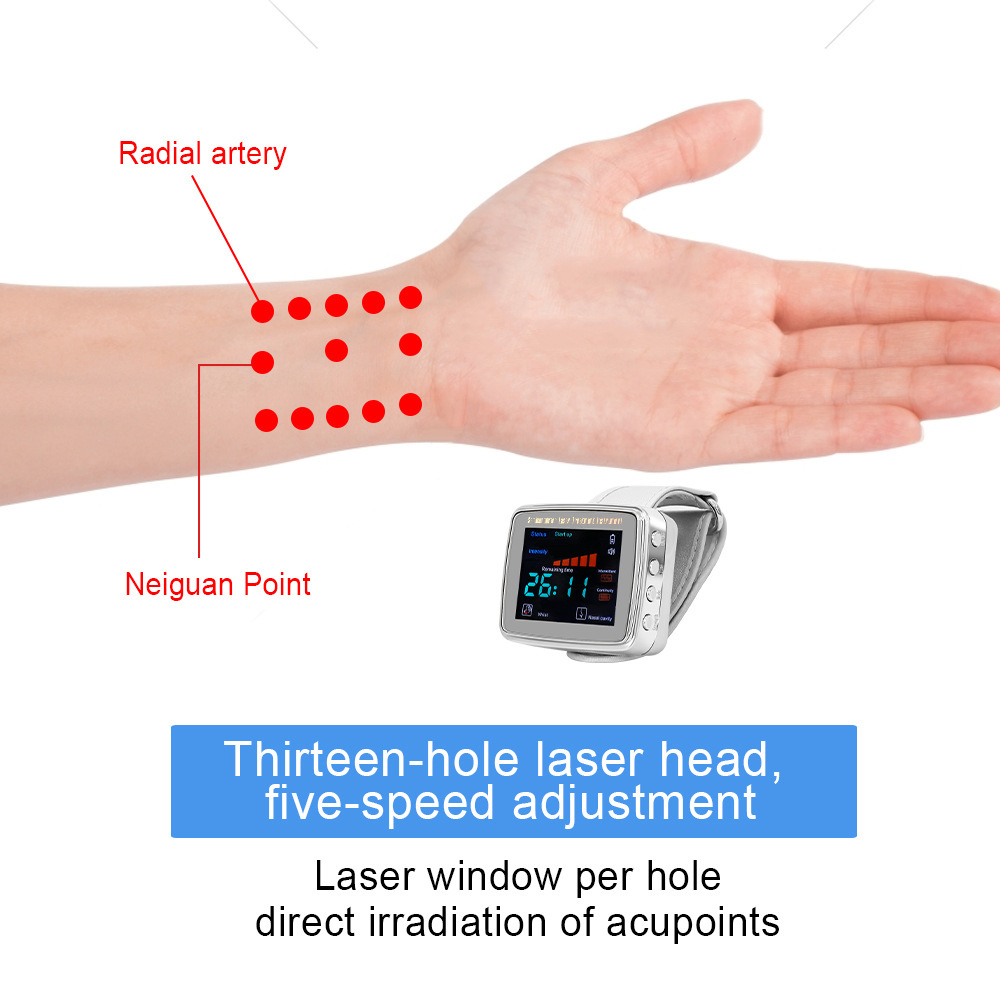 15孔出口英文650nm激光理療儀雙輸出納米光波儀腕式半導體激光表