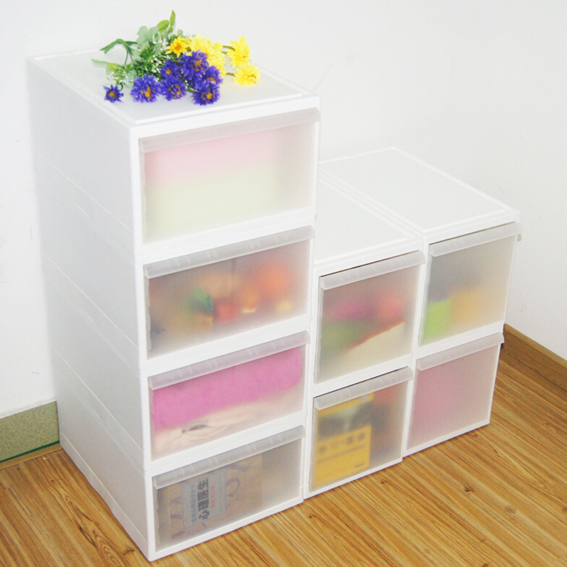 A drawer box for plastic transparency toys and a box for household lockers.