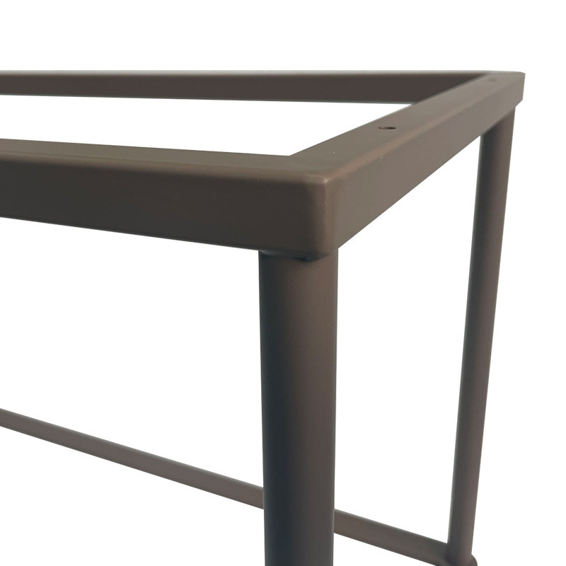 In Hangarden, the coffee-coloured lumbered metal table table and the paint table.