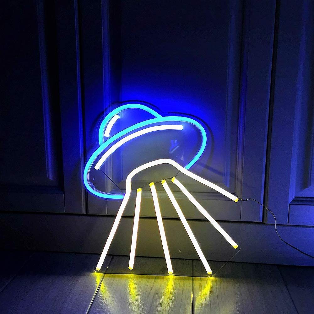 Đèn LED kiểu Amazon mới, đĩa bay vũ trụ, bầu khí quyển trang trí neon.