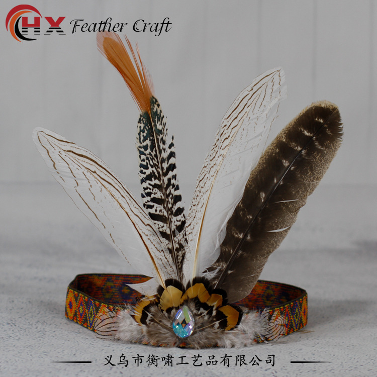 "Packing Indian feather hairs with pheasant hairs on top of African tiara tiara show stage prop."