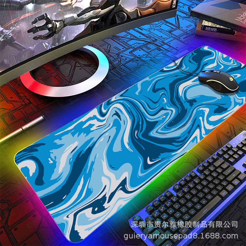 【流体波纹】跨境rgb发光鼠标垫游戏广告定制mousepad 亚马逊热图