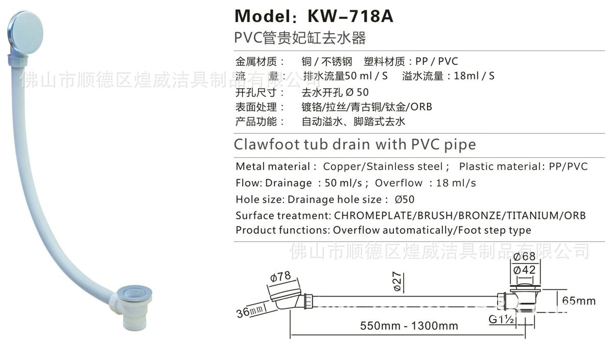 煌威去水专家 浴缸PVC弹跳式脚踩式按压式塑料去水器下水器