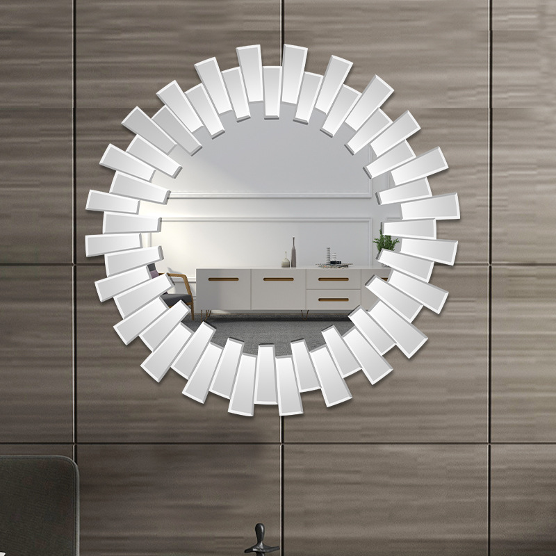 Customize a modern light-luxe bathroom mirror with an art mirror on the wall of a hotel.