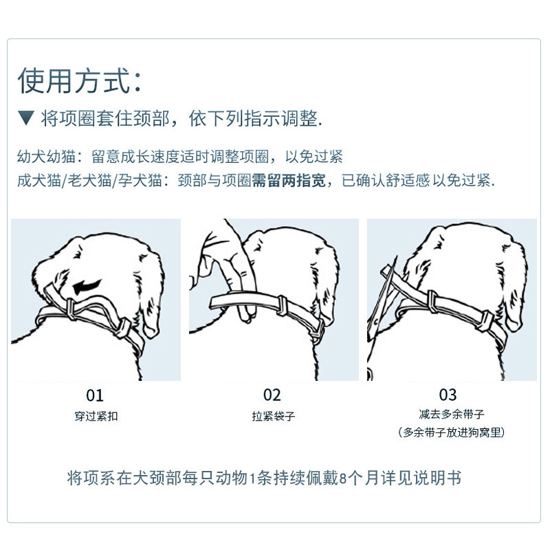 Mèo và chó, ngoại trừ chó săn chống bọ chét, ngoại trừ thú nuôi trên cổ.