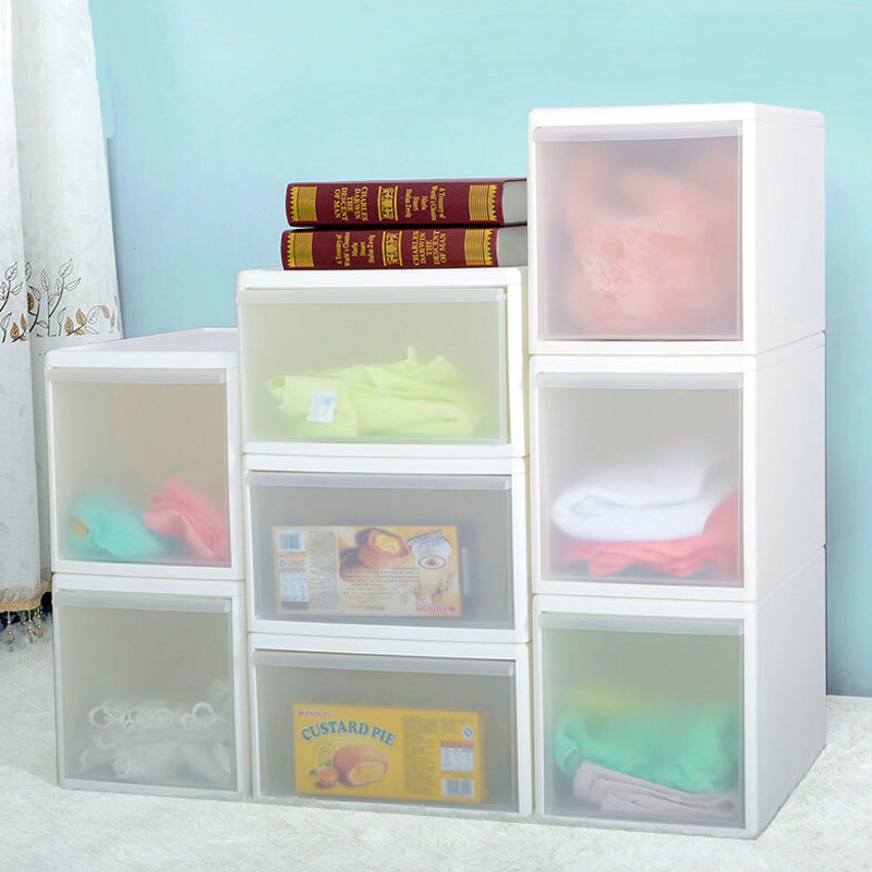 A drawer box for plastic transparency toys and a box for household lockers.