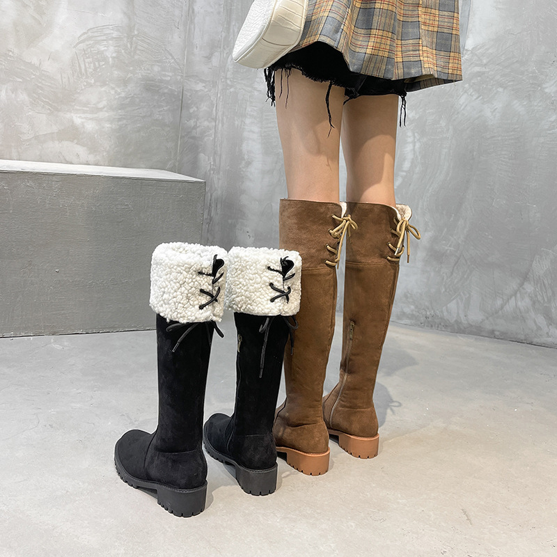 Snow Boots Girl 2023 new lambs with velvet warmer and thinner boots Girl with knee long boots