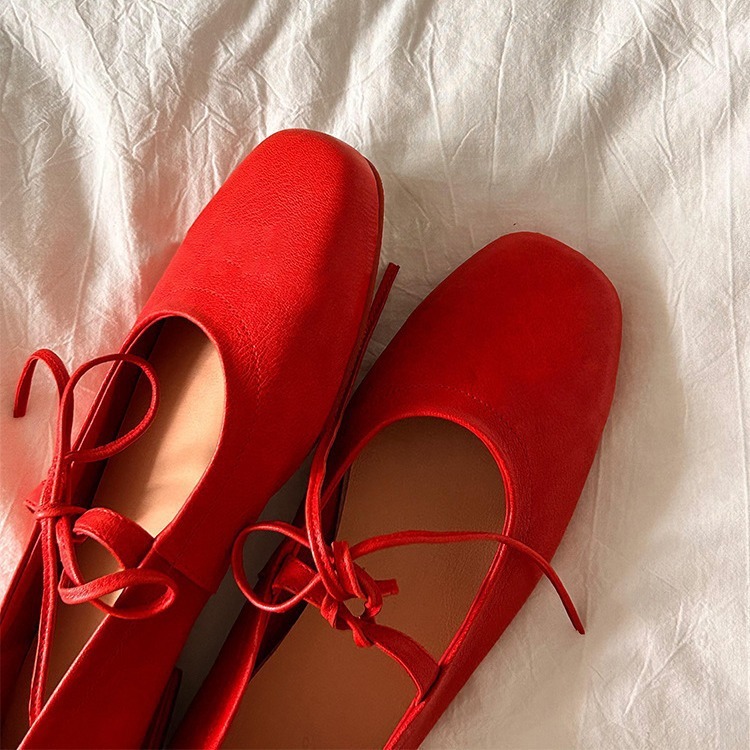 Real skin ~ 2024 new Mary Jane's soft one-shoe girl with flat-shoeed ballet shoes