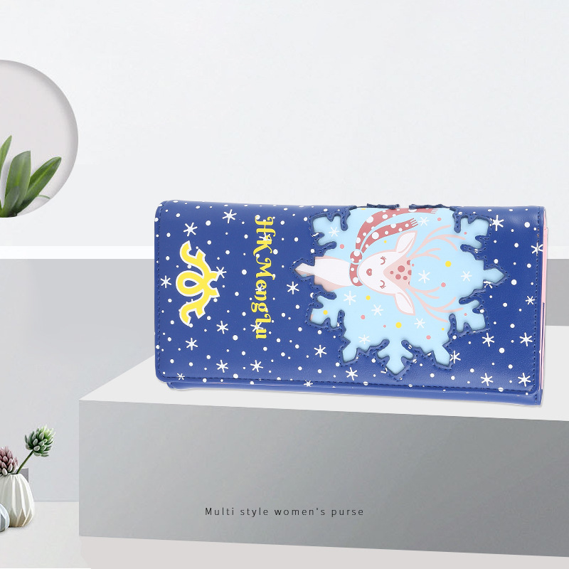 2021 new Japanese and Korean women's wallet, cute deer's long, two-fun cartoons, PU fashion students' wallet.