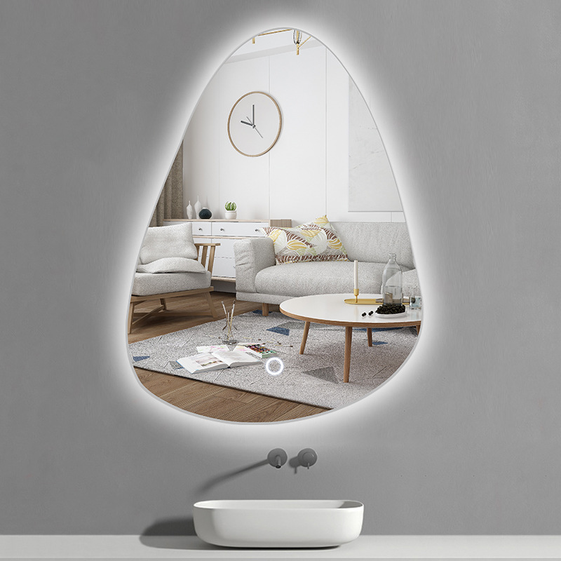 Customizing smart ideas with light luxurious drops of alien bathroom mirrors in an irregular mirror-touching wall