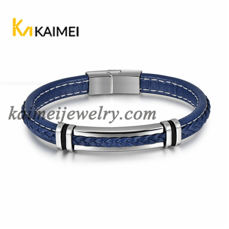 America and America's Fashionless Steel Lovers' Chains, Blue Wearing Leather Creative Magnetic Man's Triple bracelet.