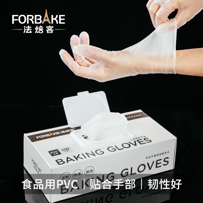 100 women with PVC plastic mint gloves in the PVC kitchens of the Faucet's once-in-time glove food and catering.