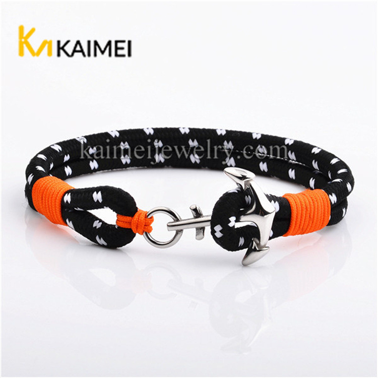 4mm black blue nylon bracelet, wholesale, high-quality stainless steel anchor, roughly handline.