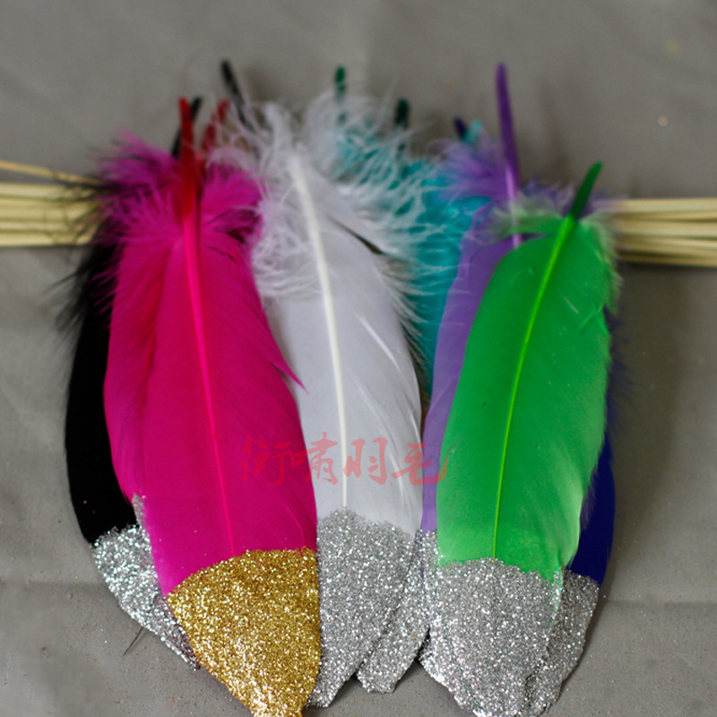 Diy-coloured goose feathers with gold-head craft feather fittings