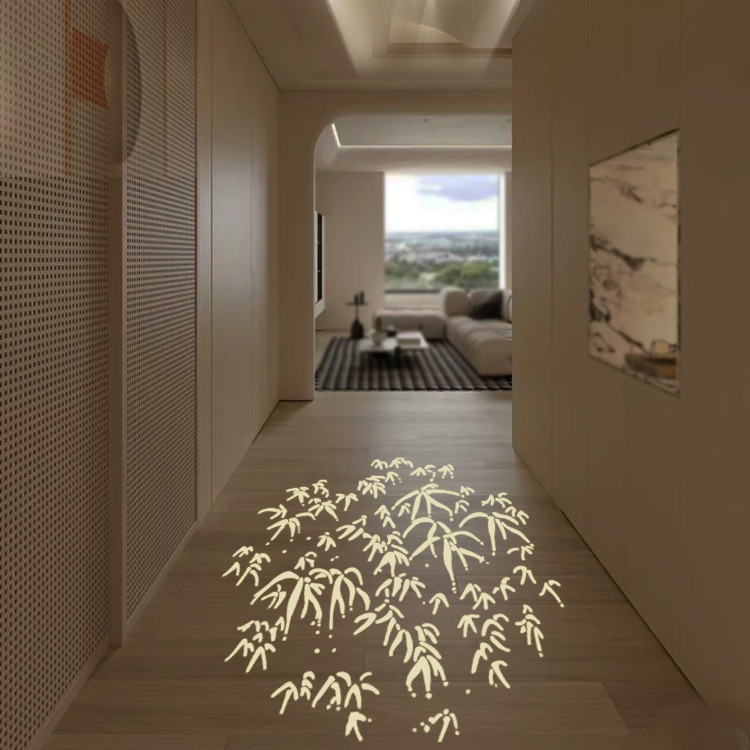 Home-based projectors welcome a long corridor through the halls to modern ground walls.