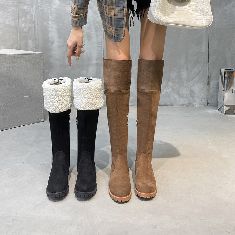Snow Boots Girl 2023 new lambs with velvet warmer and thinner boots Girl with knee long boots