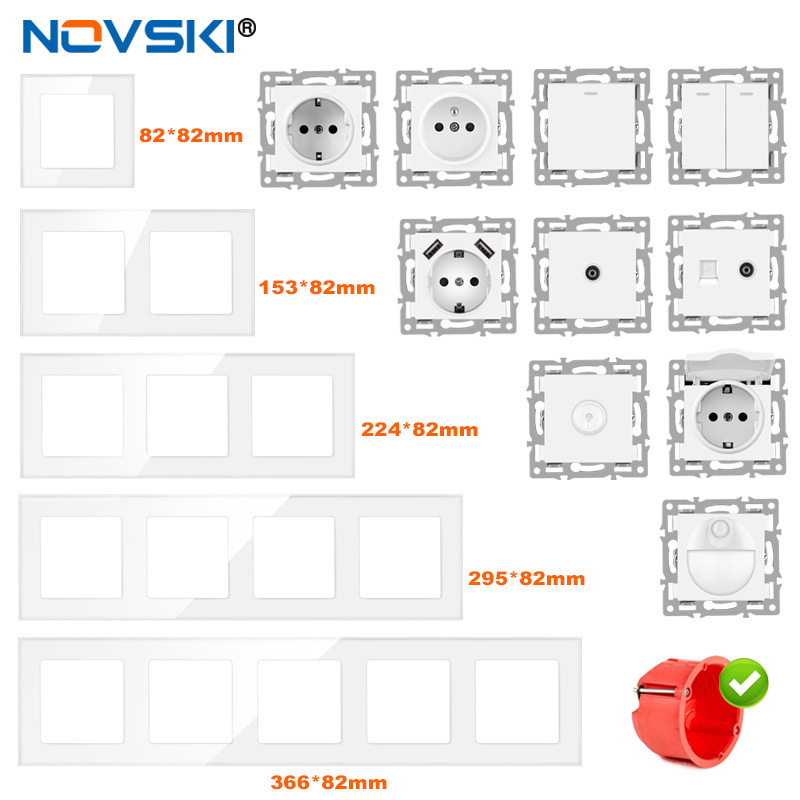 82型欧标联体德式白色玻璃面板墙壁开关插座功能模块组合欧规USB