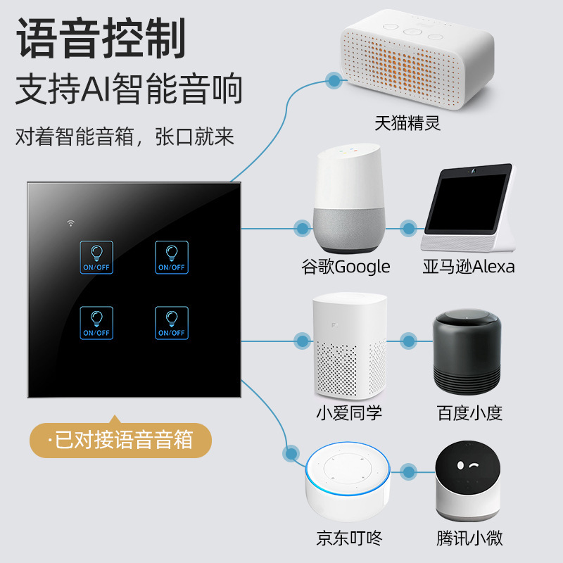 正尚C3涂鸦智能开关WiFi+RF无线语音面板tuya欧规alexa Google