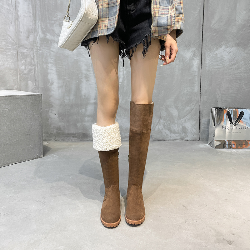 Snow Boots Girl 2023 new lambs with velvet warmer and thinner boots Girl with knee long boots