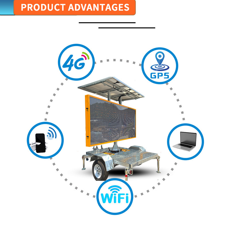 户外道路指示牌升降警示屏 可旋转带拖车诱导屏 太阳能VMS显示屏