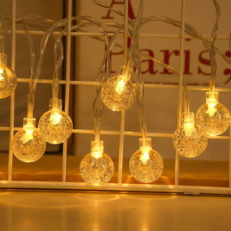 Christmas bubble-ball lights decorated with water drops and LED cartridges