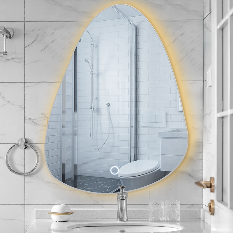 Customizing smart ideas with light luxurious drops of alien bathroom mirrors in an irregular mirror-touching wall