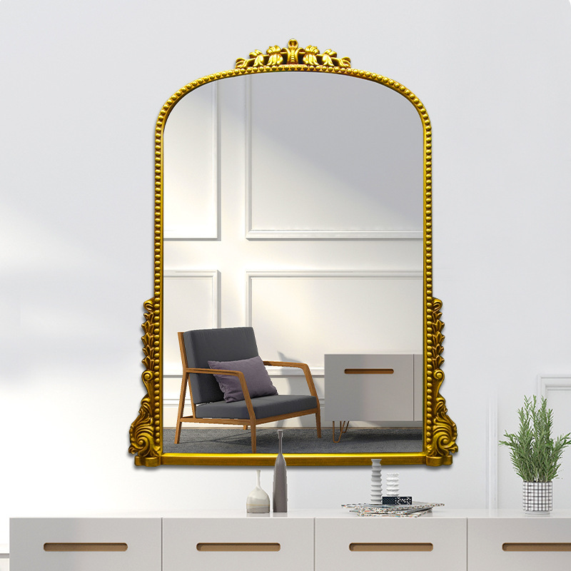 Customize the external trade arch-cleaning table for the luxurious fireplace with a golden Euro-remoldered bathroom mirror