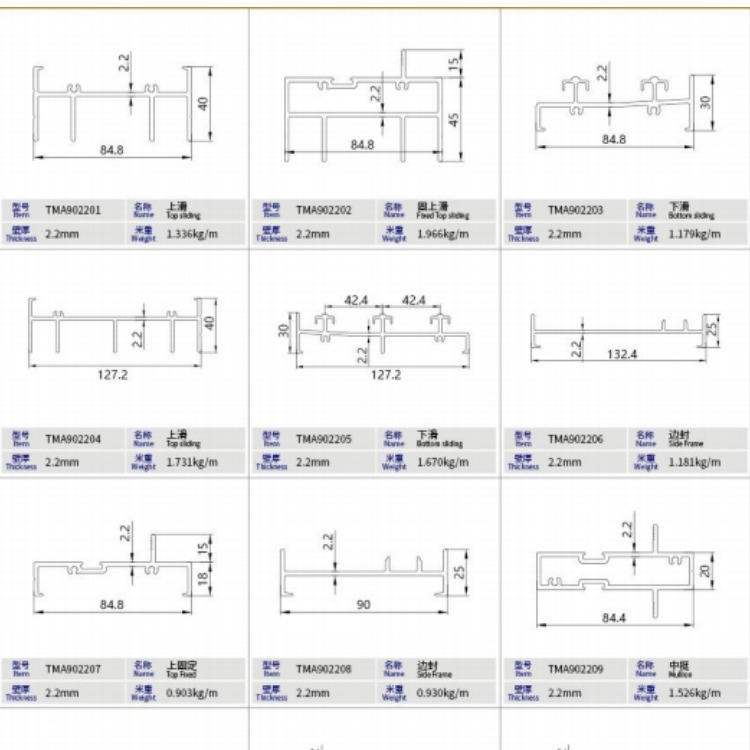 Aluminium alloy type non-disconnected pedestals for the main engineering doors and windows of the TMA90 series