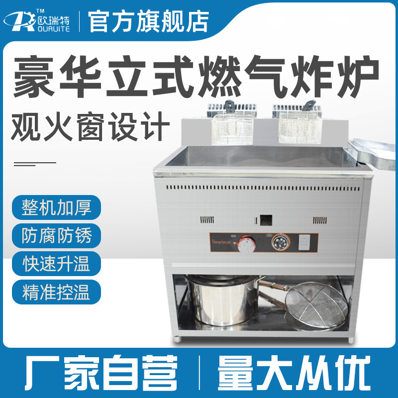 Commercial high-capacity stand-up boiler-heated-barrel gas stove-fried French-fried chicken steak machine