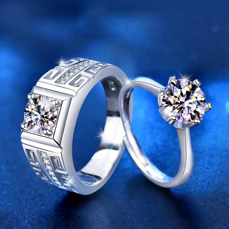 S925 pure silver couple rings don't lose color, high-quality diamond ring, Mosanite.