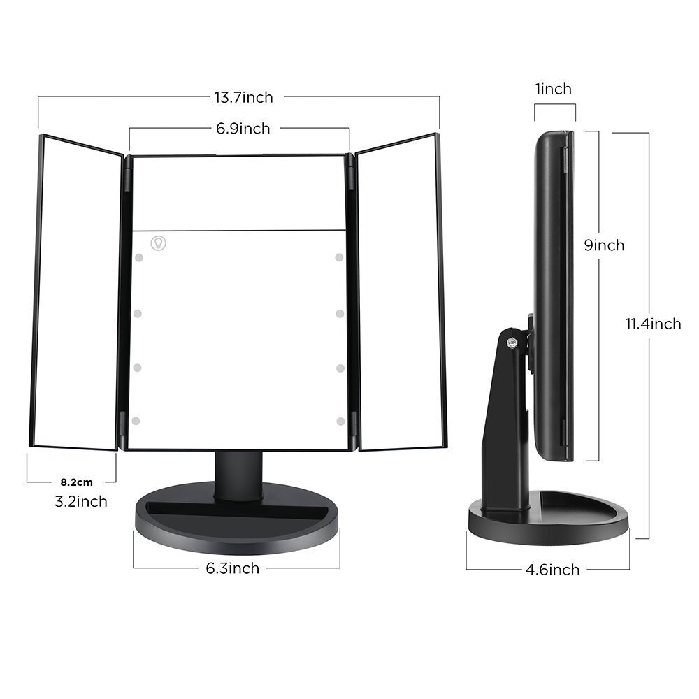 廠家凱文8燈三折底座臺鏡1X5X放大鏡LED化妝鏡led燈三面摺疊鏡子