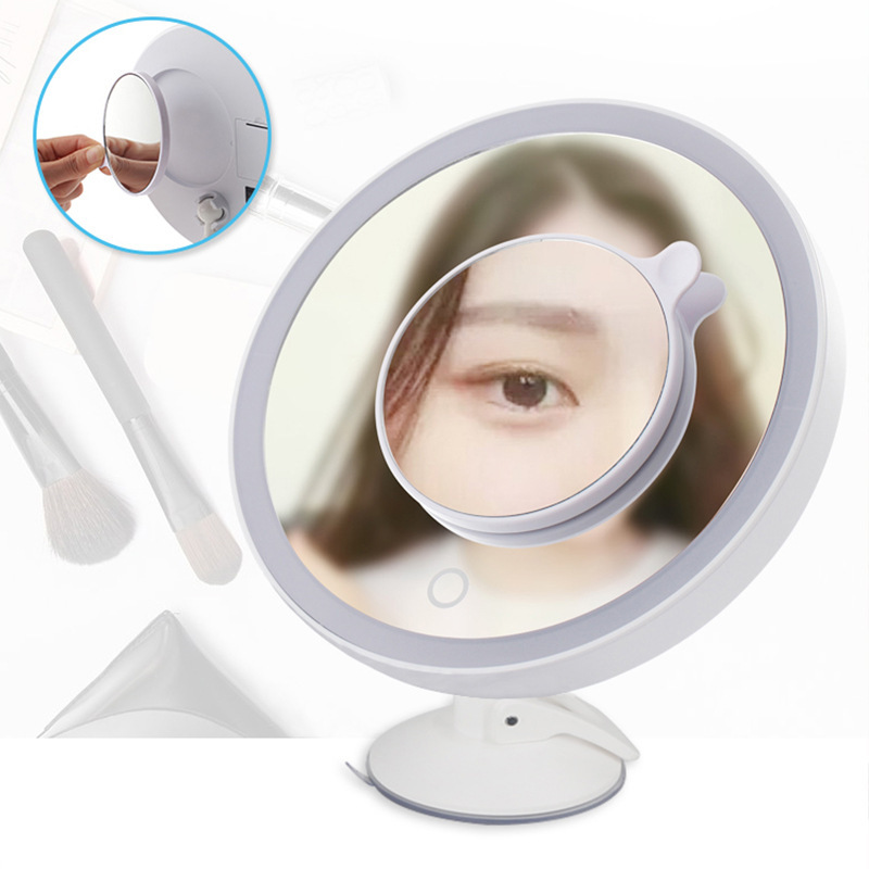 The factory's Kevin LED make-up mirror 5 times magnified the desktop bathroom double-faced mirror with a lighted refiller.