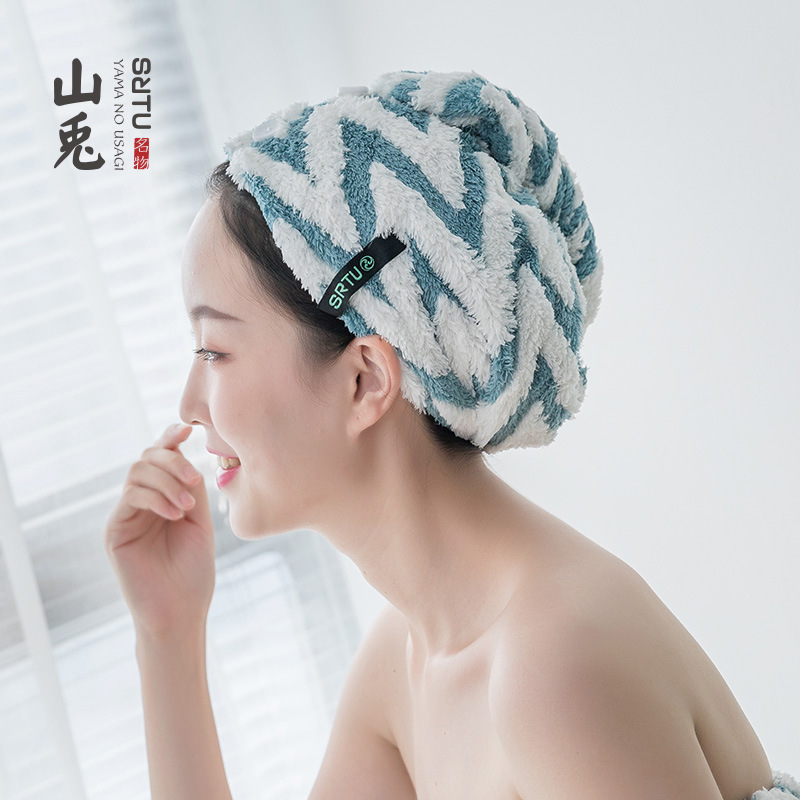 SRTU双层加厚Plus干发帽男女通用干发毛巾美容擦头发浴帽立体提花