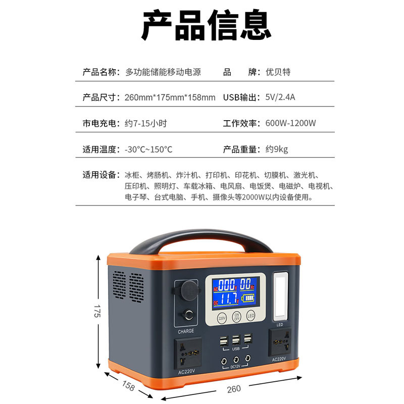 500W戶外移動電源大容量鋰電瓶美規110V便攜電源露營車載應急電源