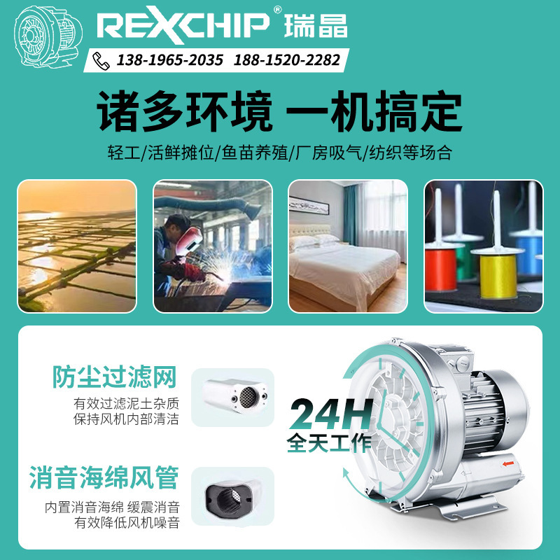 瑞晶REXCHIP厂家直销400W水塘增气380V吹吸两用鼓离心式高压风机