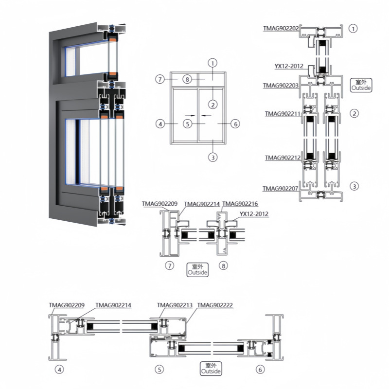 Aluminium alloy in the solid aluminium TMAG90 system push-off door breaker series